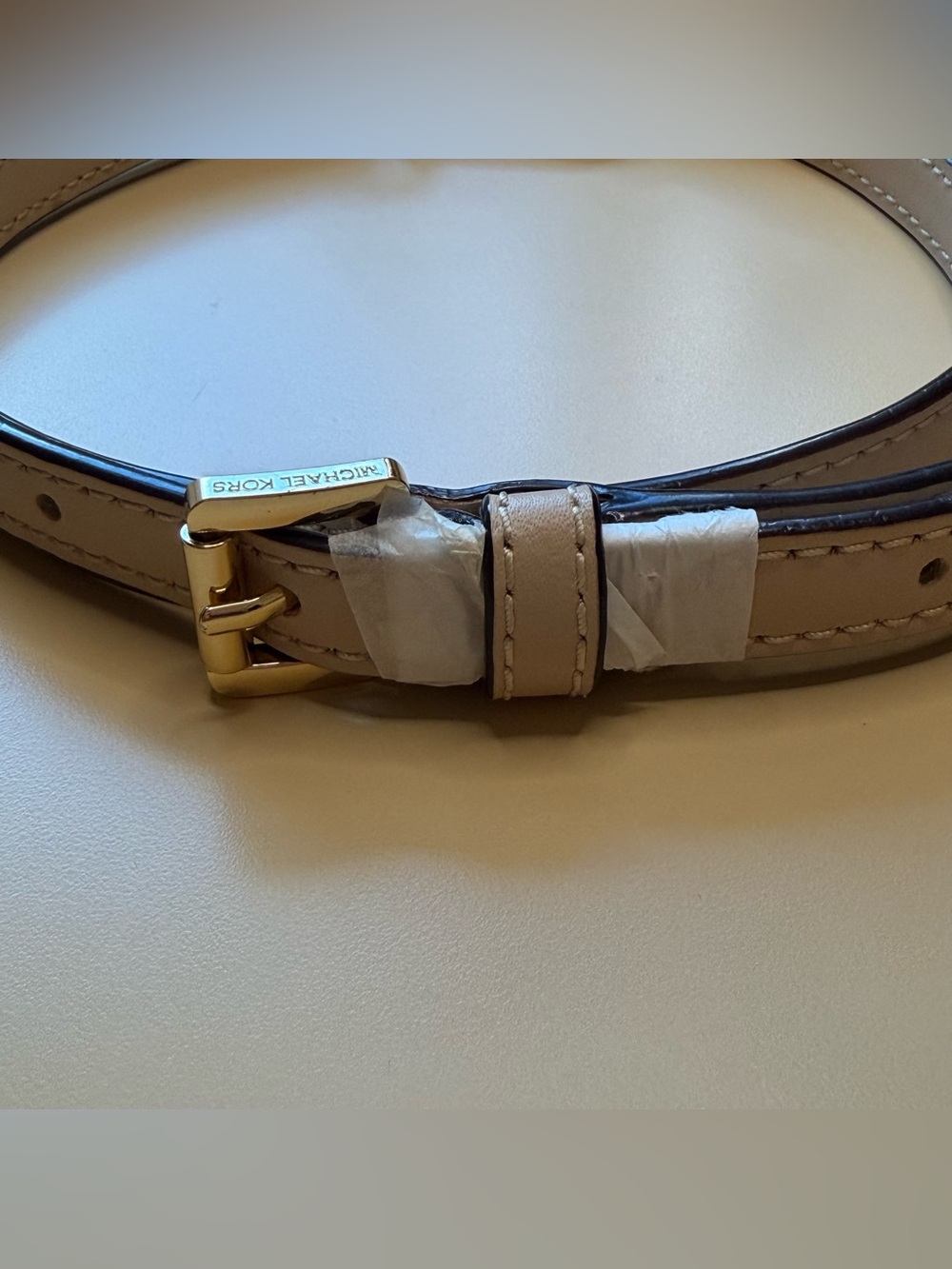 Michael Kors Leather Crossbody Strap in Taupe with Gold Hardware